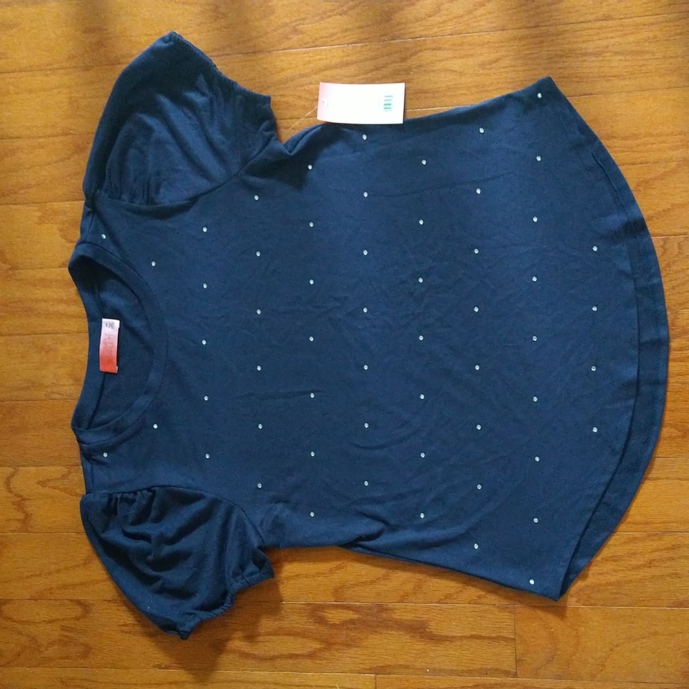 Simply Scarlett Dark Blue Shirt With Rhinestones, Comfortable Fit (Size L) NWT